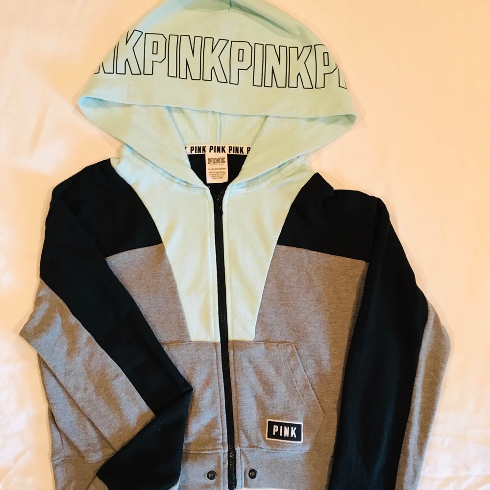VS PINK Mint Grn, Black & Grey Zip-up Sweatshirt
